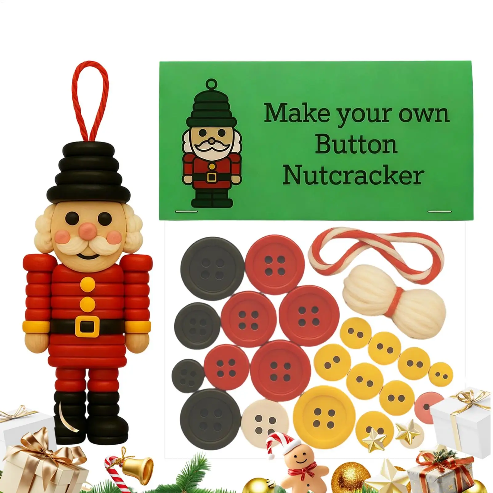 Button Ornament Kits Nutcracker Crafts Christmas Buttons for Crafting for Holiday Family Tree Door Children 3 Adults Friends