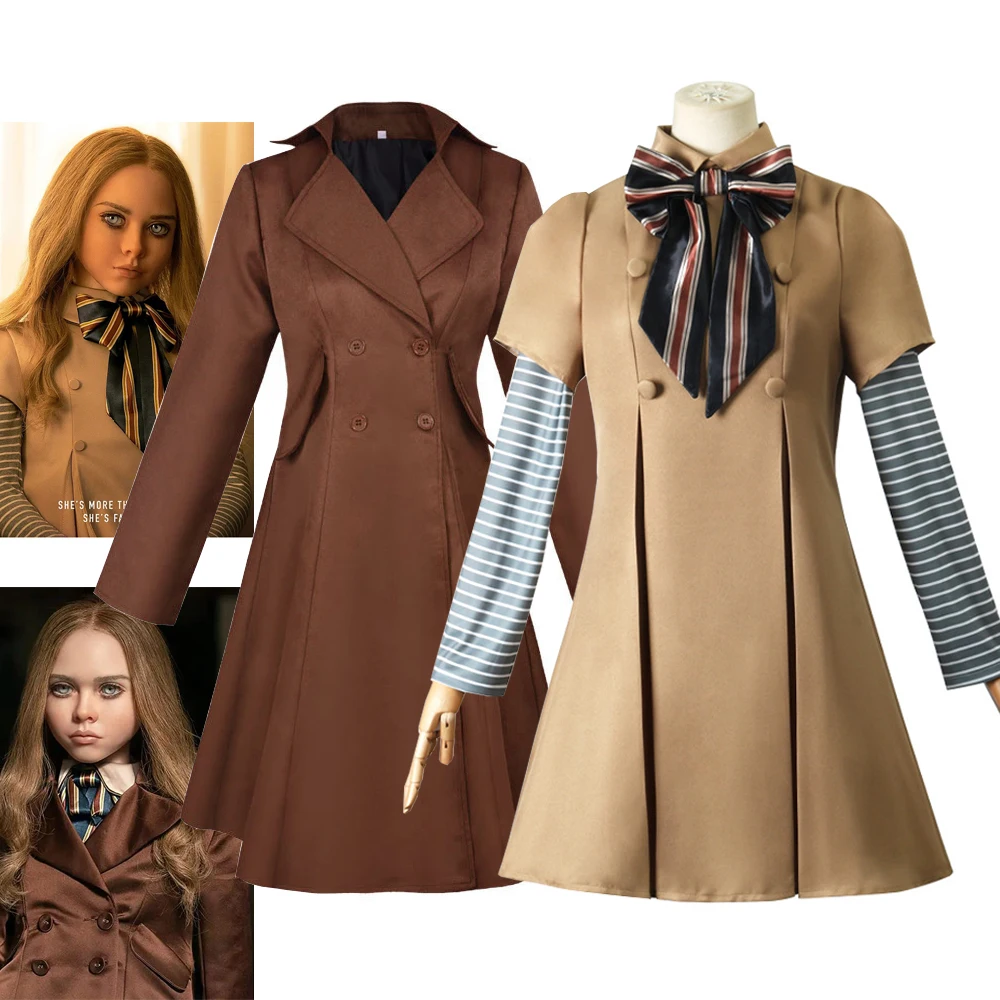 Megan Doll Dress and Coat for Kids, M3GAN, Cosplay Costume, Long Sleeve Dresses, Halloween Carnival Outfit, Crianças, Meninas, Mulheres