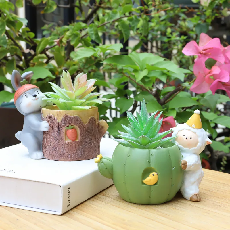 

Cartoon Resin Succulent Small Flower Pot To Decorate Creative Micro Desktop Green Planter Balcony Decoration Accessories