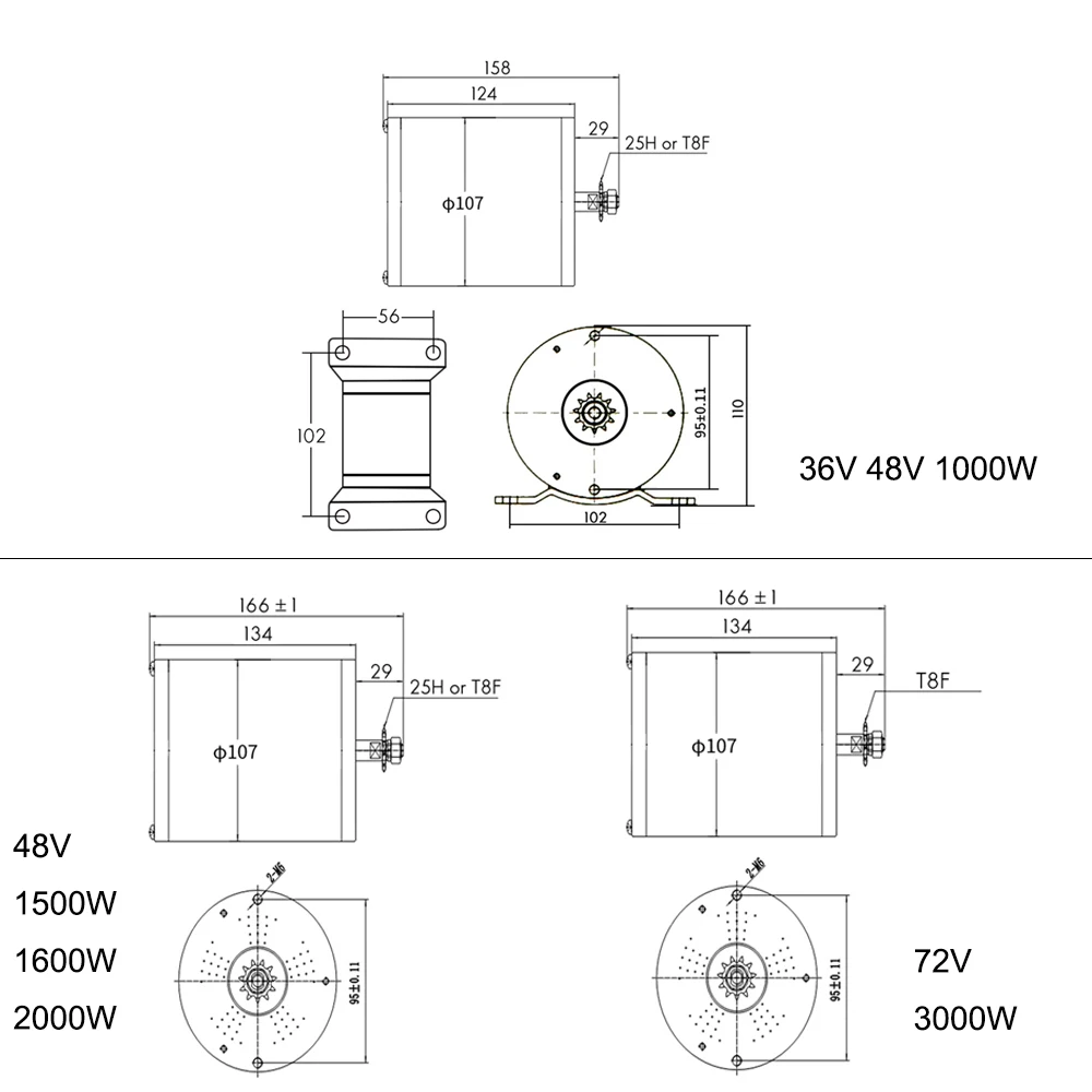 Brushless DC Motor for Electric Scooter, Electric Bike Motor, Go Kart, Skateboard, 1000W, 3000W, 36V -72V