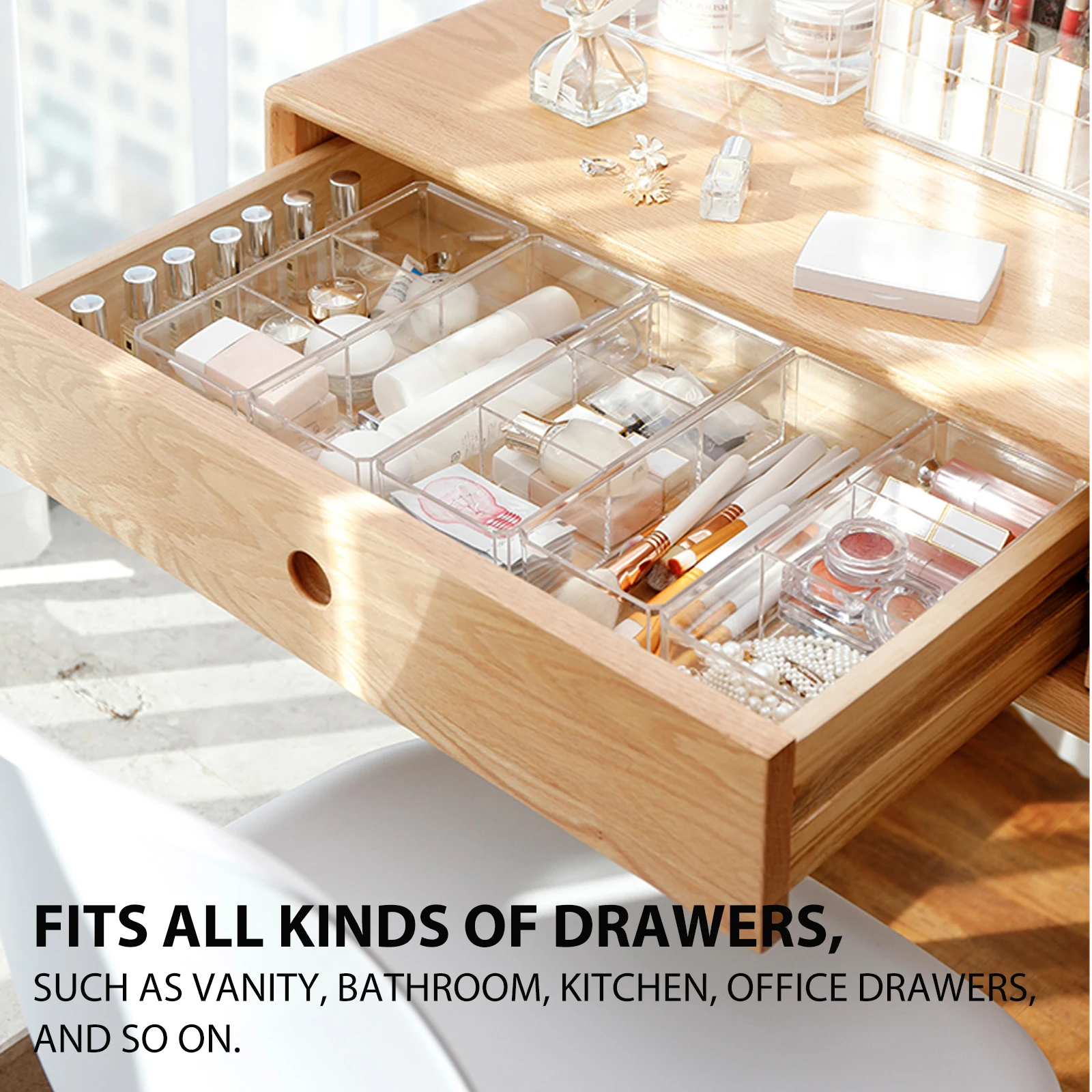 

Clear Drawer Organizer Box Large Capacity Plastic for Makeup Vanity Bathroom Kitchen Office Storage Clear Organizer Drawers