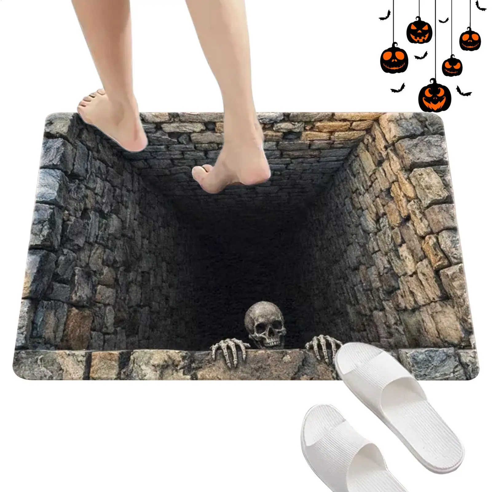 Halloween 3D Illusion Mat Skull Floor Rug Optical Illusion Door Mat Horror Halloween Rug Non Slip Indoor Area Carpet Front Door