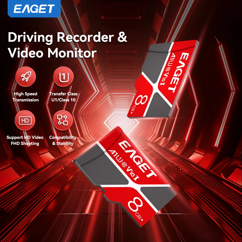 

EAGET TF Memory Card 8GB 16GB 32GB 64GB U1 Class 10 V10 Speed for Dash Cam Security Camera FHD Video Recorder