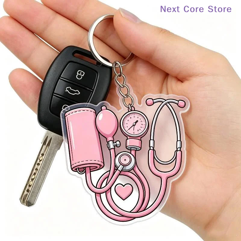 [NC]Pink Acrylic Keychain Stethoscope And Sphygmomanometer Acrylic Keychain Cute Gift For Nurses Decor[NC]