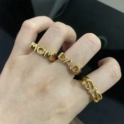 Gold Color Broad Rings For Women Men Mom Dad Letter Broad Surface Ring Simple Style Fashion Jewelry Accessories Gift Anillos