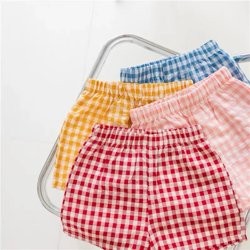 Child Plaid Shorts New Style Casual Sports Pants Loose Thin Versatile Home Pants Summer Boys Girls Cute Fashion Beach Shorts