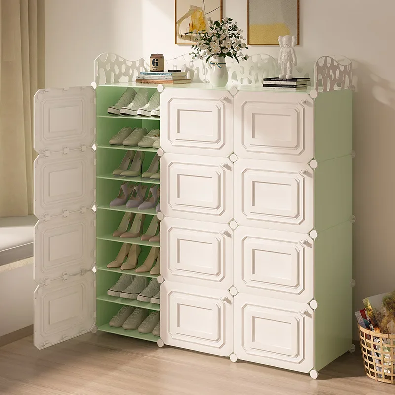 Simple shoe rack, plastic shoe cabinet storage artifact, dustproof, large capacity, space-saving assembly, door household e****m