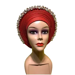 New Design 2022 Auto Gele Headtie Turban with Shinning Drill African Women Cap For African Hats Nigerian Turban 1piece XM826-1