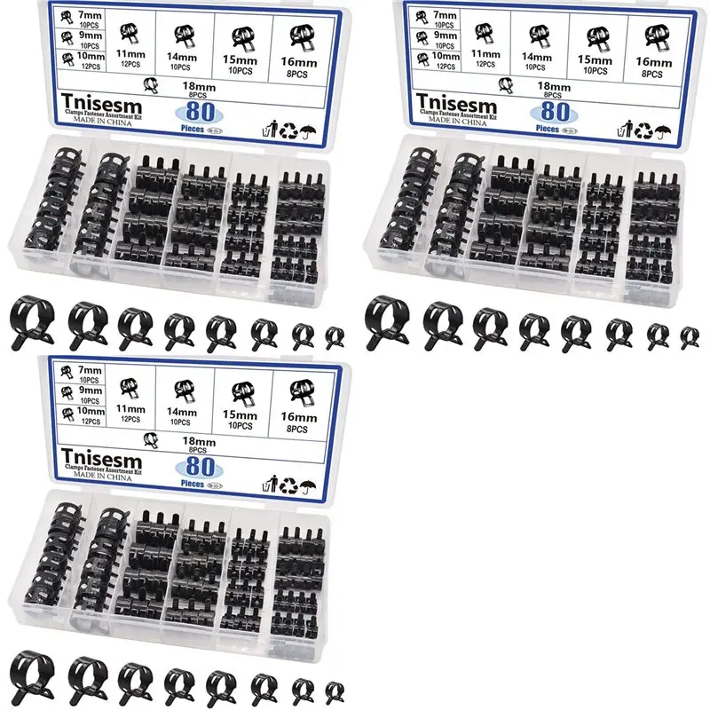 A02M-240Pcs Spring Band Hose Clamps Assortment Kits Silicone Vacuum Hose Pipe Clamp 7Mm 9Mm 10Mm 11Mm 14Mm 15Mm 16Mm 18Mm