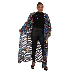 African Women Customize Robe Dresses with Belt Hollow Net Dress Long Sleeve Party Fashion Clothes Kg1138