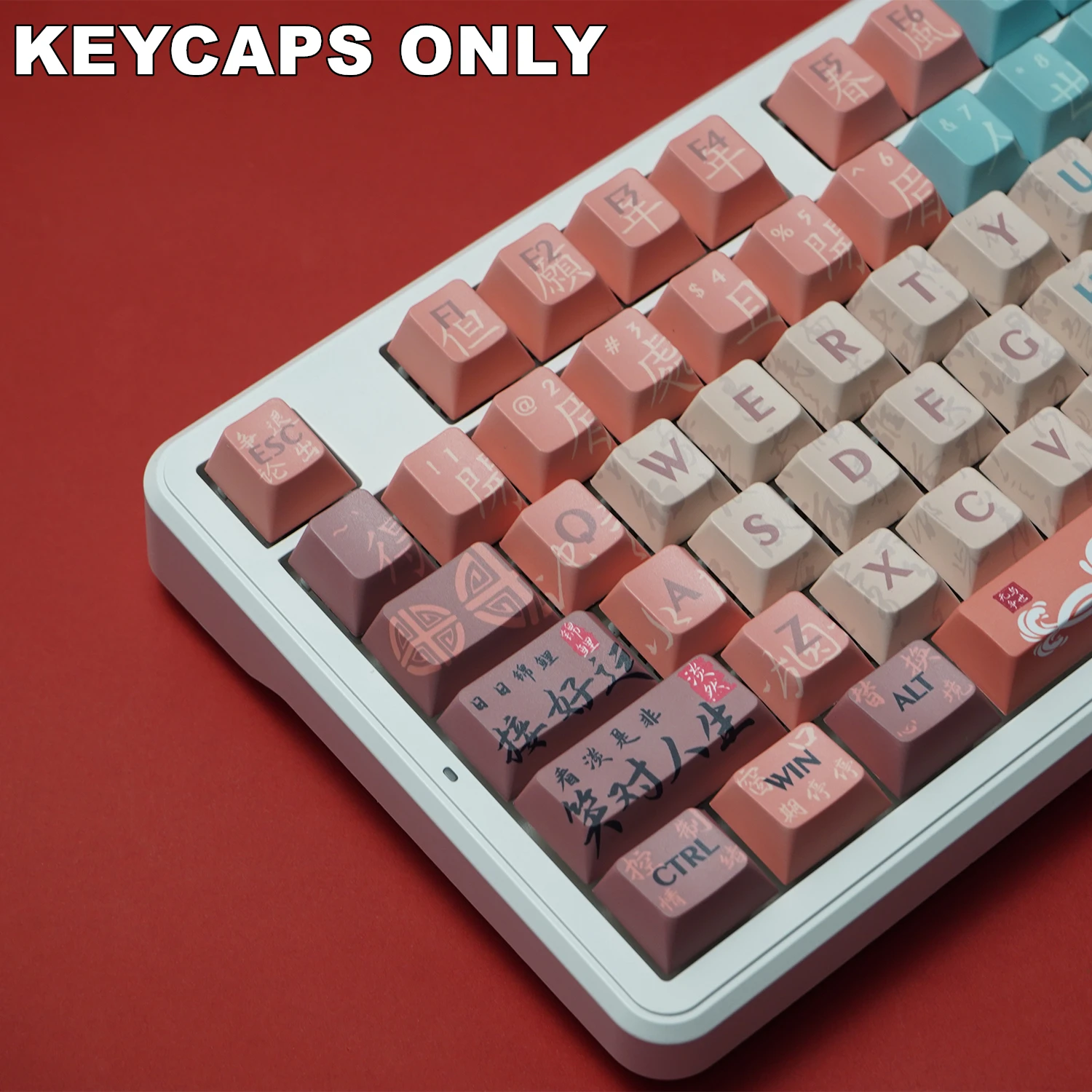 129 Keys Chinese Blessing PBT Cherry Height Keycaps Dye-Sublimated Keycap Set for Mx Cherry Switch Mechanical Keyboard Kit