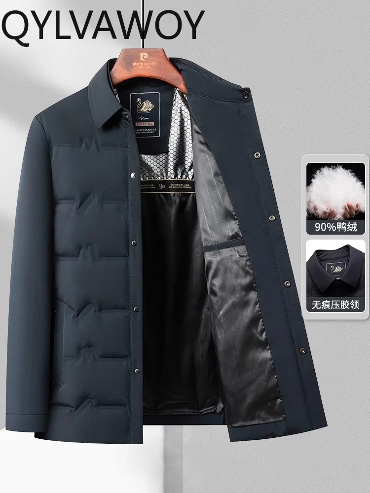 QYLVAWOY 100% Polyester 2025 Autumn Winter Down Jacket Lapel Middle-Aged Dad's Short-Style Lightweight Jacket Outerwear LJ2531