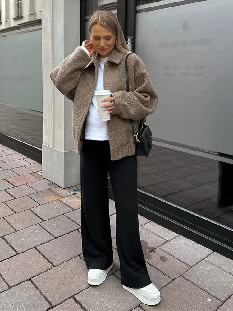 Vintage Lamb Thicken Women's Coat Elegant Laple Full Sleeve Female Short Jackets 2025 Autumn Winter Fashion New Lady Outwears