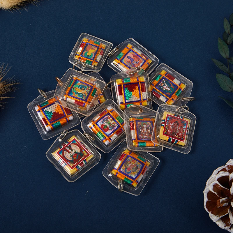 Llaveros de Budismo de Tara Verde Tangka tibetano, colgantes pequeños, llavero de bolsillo Fengshui, decoración budista