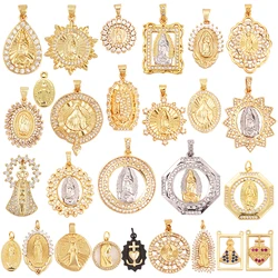 Religijny Stye Jesus Virgin Mary Charm geometria wisiorek, święty 18K inkrustowane złotem cyrkonia akcesoria do naszyjników M14