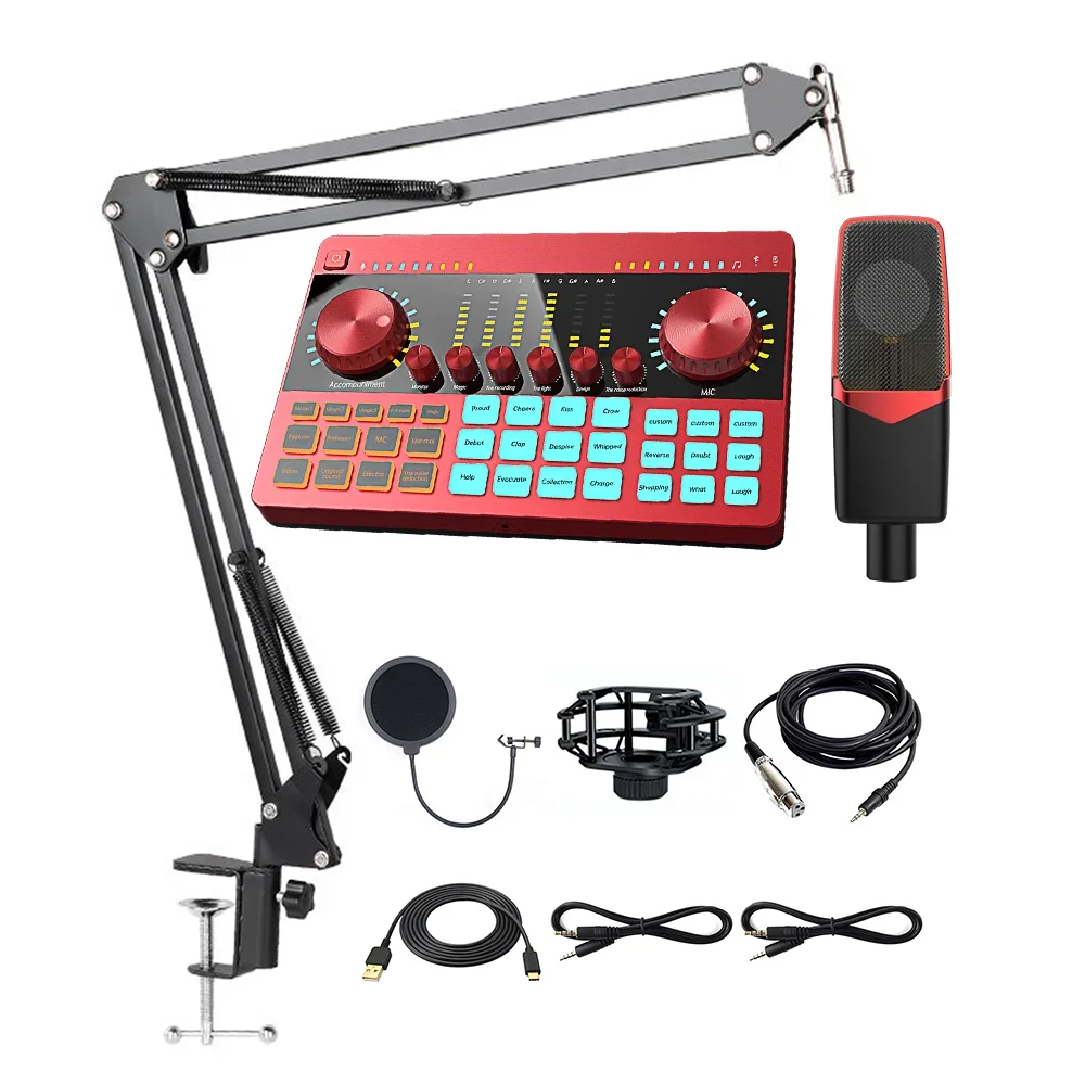 Streming Professional Live Broadcasting Studio Recording Audio Mixer Sound Card With Xlr Microphone