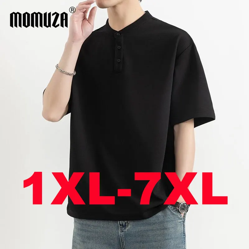 

Мужская футболка-поло с воротником-хенли больших размеров (110-175 кг), свободная, оверсайз, короткий рукав, 5XL, 6XL, 7XL
