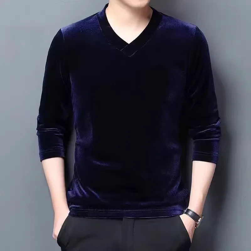 

Men's Velvet Fce Lined Thiened Long Sve V-ne T-irt Hoodie Autumn Winter New Sle Warm Stand Fit Casual Top