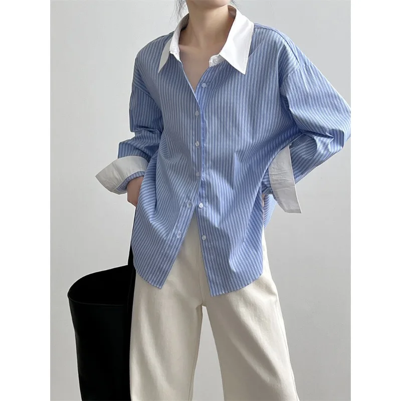 Stripe Shirt Woman Office Ladies Elegant Long Sleeve Blouses Summer Korean Fashion Old Money Style Aesthetic