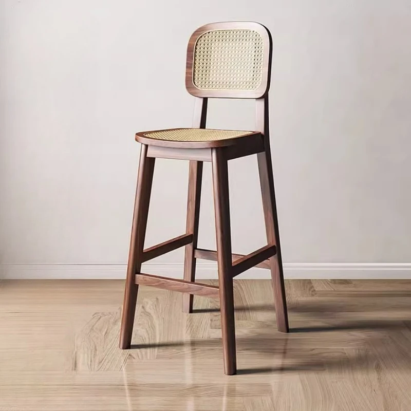 

Кухонные барные стулья с коричневой спинкой, деревянные высокие обеденные барные стулья из скандинавского ротанга, современный остров, минималистичная банкетная мебель для дома