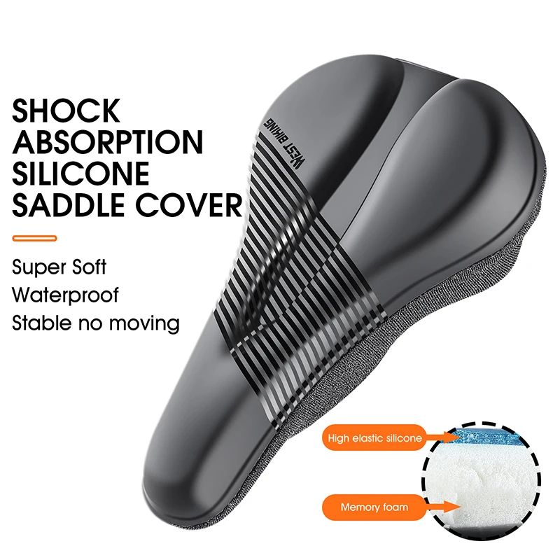 

WEST BIKING Silicone Bike Saddle Cover Shock Absorption Waterproof PU Bicycle Seat Cushion Cover with Memory Foam for Road Bike