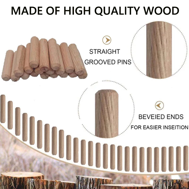100-300 Stück Holzdübel für Schränke und Schubladen, Runde Rillen-Holzdübel, Möbelzubehör-Set – Detail 2