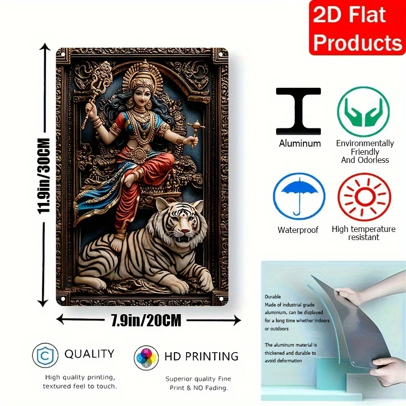 Durga Goddess Square Aluminum Sign - Versatile Decor for Home, Bar, Kitchen & More, Room Decoration, Decorative Wall Poster