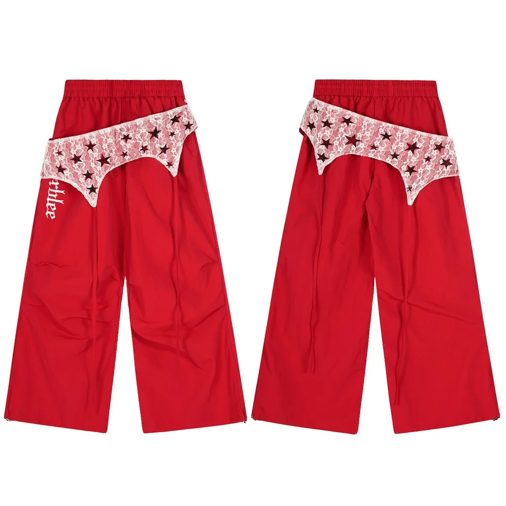 Asymmetrical Designer Patchwork Elastic Waist Pants Trousers for Women Ladies Sloth Oversized Loose Streetwear Grunge Y2k Goth