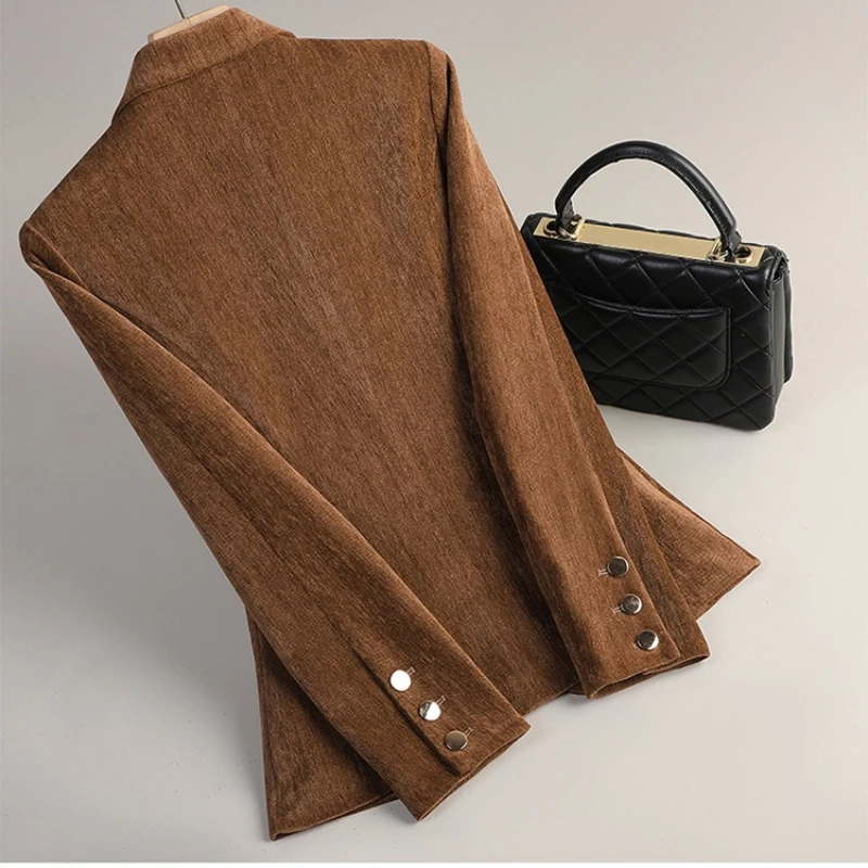 الذهب الأصفر المخملية السترة المرأة الخريف الشتاء الدعاوى غير رسمية موضة مكتب السيدات السترة الأعمال ملابس العمل معطف سترة رسمية #6