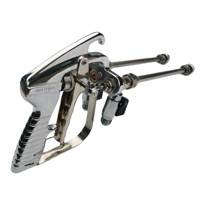 مسدس رش مزدوج الفوهة بمقبض طويل، هيكل من الفولاذ المقاوم للصدأ، نسبة فوهة مزدوجة 1:10 متخصصة للمواد المقاومة للماء