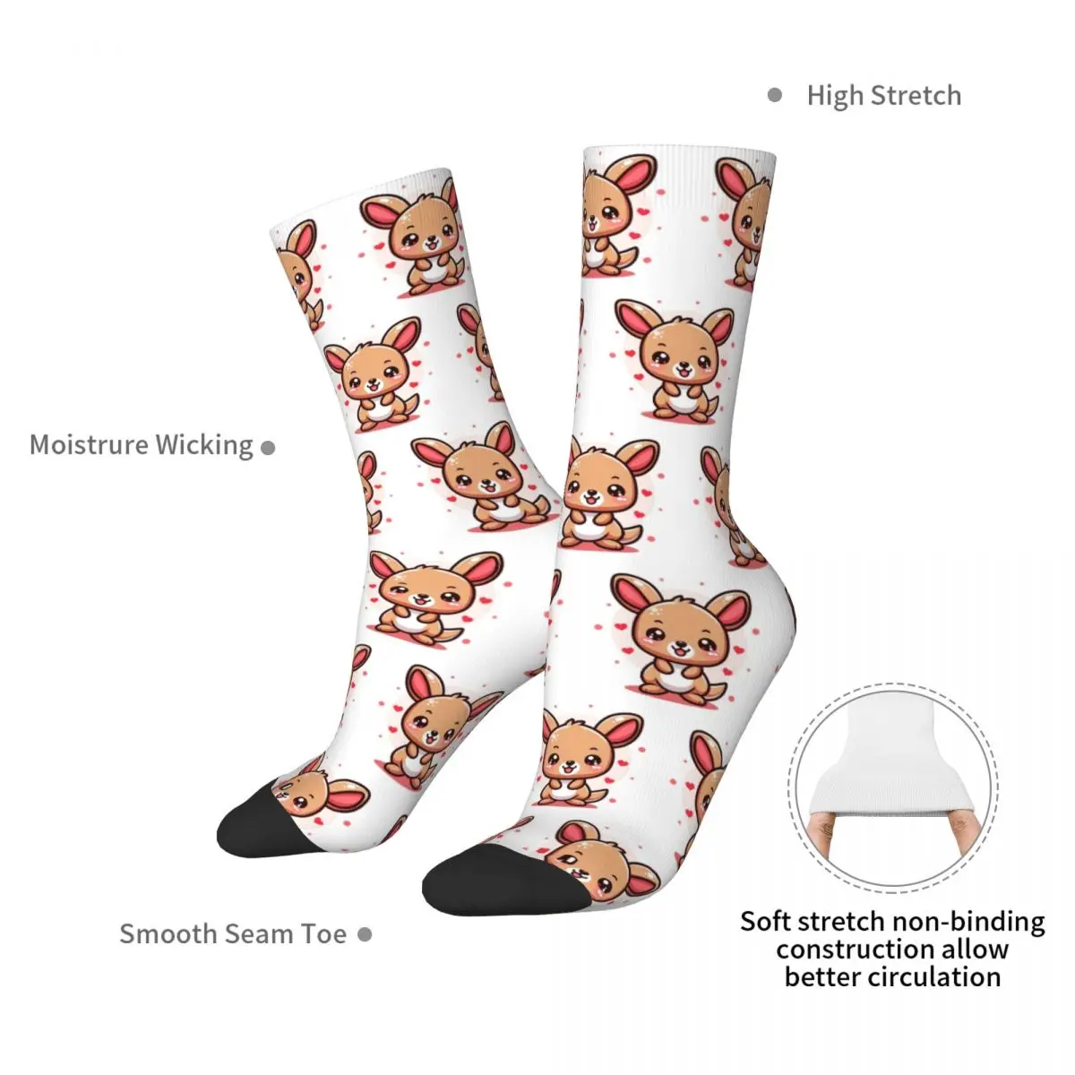 Charming Kawaii Kangaroo With Heart Socks Harajuku Super Soft Stockings All Season Long Socks Accessories for Unisex