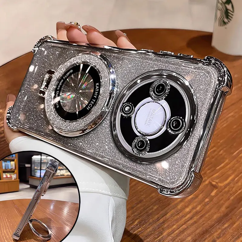 X 9a 9b Magic5Lite 5G กรณี Magnetic Bracket กันกระแทกสําหรับ Honor Magic6 Magic5 Lite พร้อมผู้ถือ SHINY Glitter