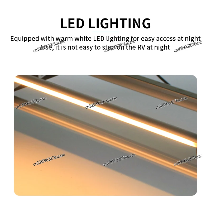 484mm RV Double Steps with LED Light Sliver Aluminum Alloy Manual Folding Stairs Step Load 200KG Motorhome Accessories