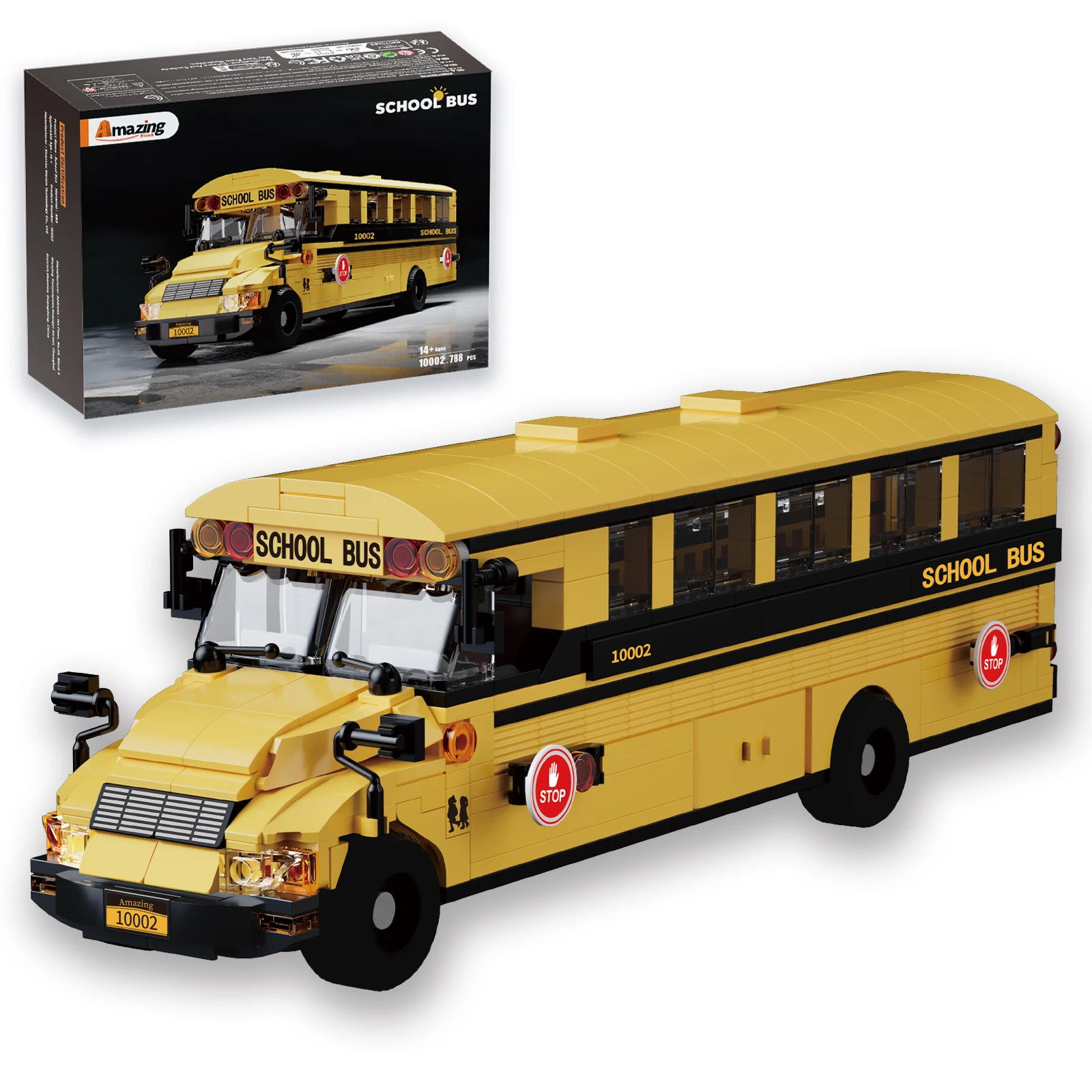 

10002 788pcs Classic Yellow American School Bus Model Building Blocks Set