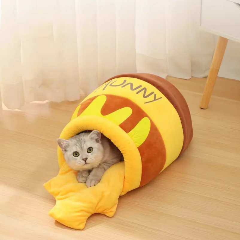 New honey jar cat nest semi-enclosed autumn and winter warm puppy nest soft, comfortable and breathable pet supplies