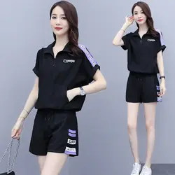 Korean Edition Loose Size Fashion Short Sleeve T-shirt and Lace Up Wide Leg Shorts for Women's Summer New Casual Two Piece Set