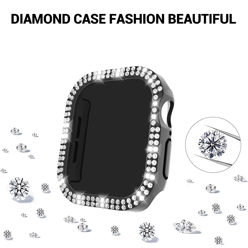 Suitable for Iphone 10 series watch protective case with dual row diamond decoration and anti peeping integrated case