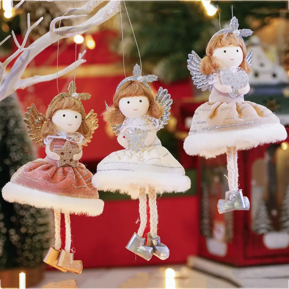 Christmas Feature Angel Wings Girl Pendant Cute Snowflake Angel Skirt Doll Ornament Fashionable Xmas Tree Pendant Bedroom