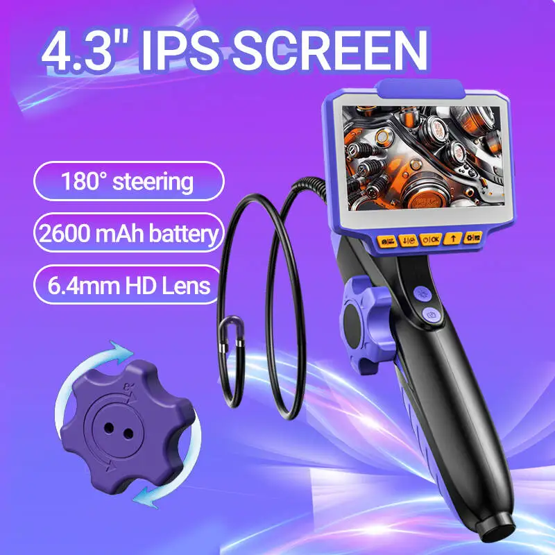 

GUANMOU Articulated Endoscope with Light 4.3" Two-Way Industrial Endoscope Snake Camera with rticulation Head For Car Wall Tube