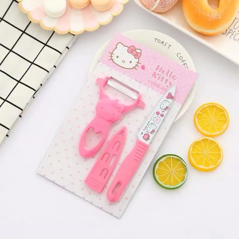 Kawaii Sanrioed Hellokitty Peeler Fruit Vegetable Peeler Kt Handheld Knife Stainless Steel Blade Slicer Kitchen Tool Accessories