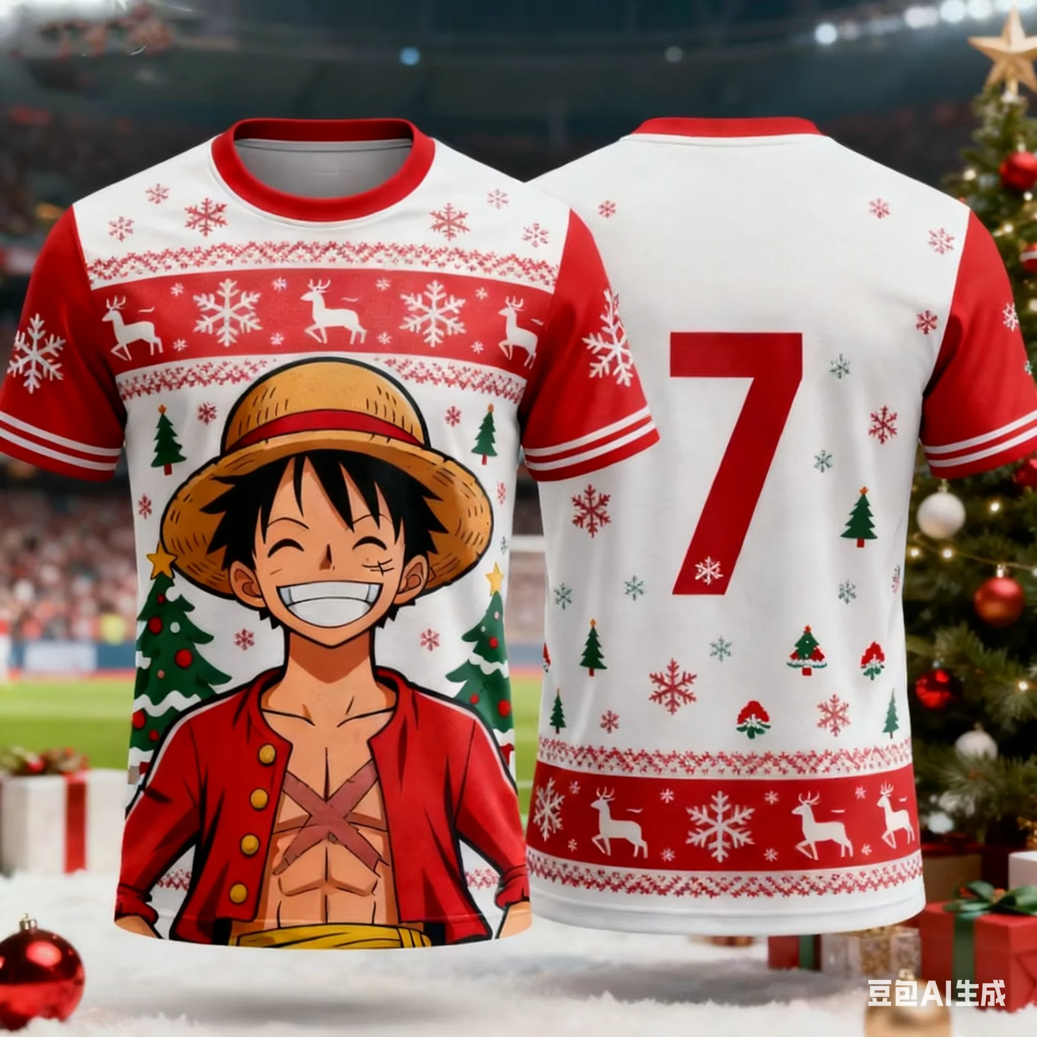 2025 قطعة واحدة لوفي عيد الميلاد طبعة خاصة تي شيرت لوفي الاطفال الكرتون تي شيرت الكبار الرجال/المرأة موضة عادية تي شيرت