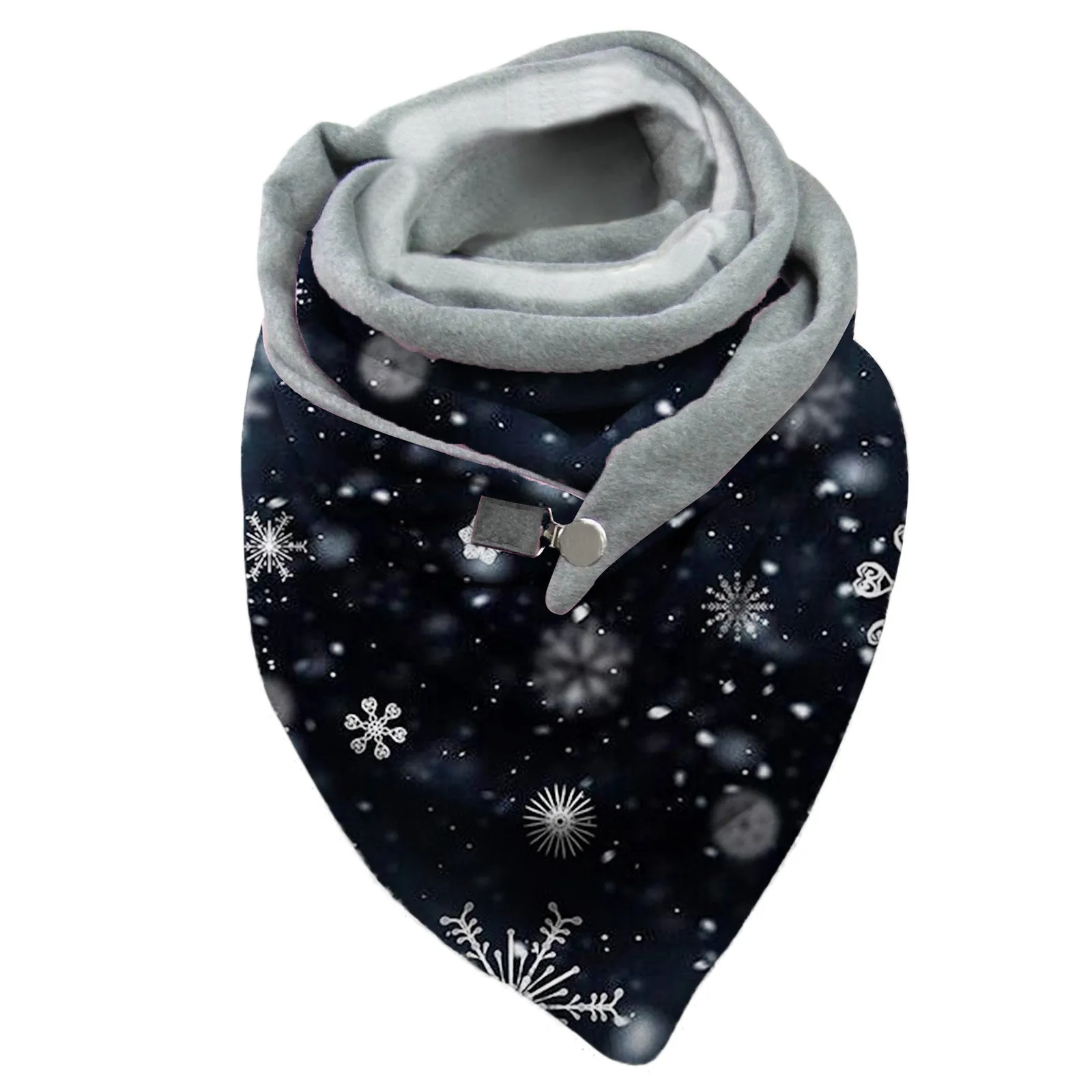 Winter Warm Wraps New In Winter Scarfs For Women Christmas Snowflake Print Button Warm Scarf Шарф Women Casual Scarf Шарф