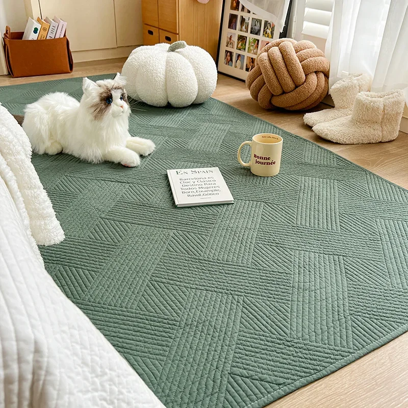 Washable Cotton Quilted Rugs for Living Room Anti Slip Bedroom Carpet Bedside Rugs Tatami Floor Mats Kids Room Play Mat Big Size