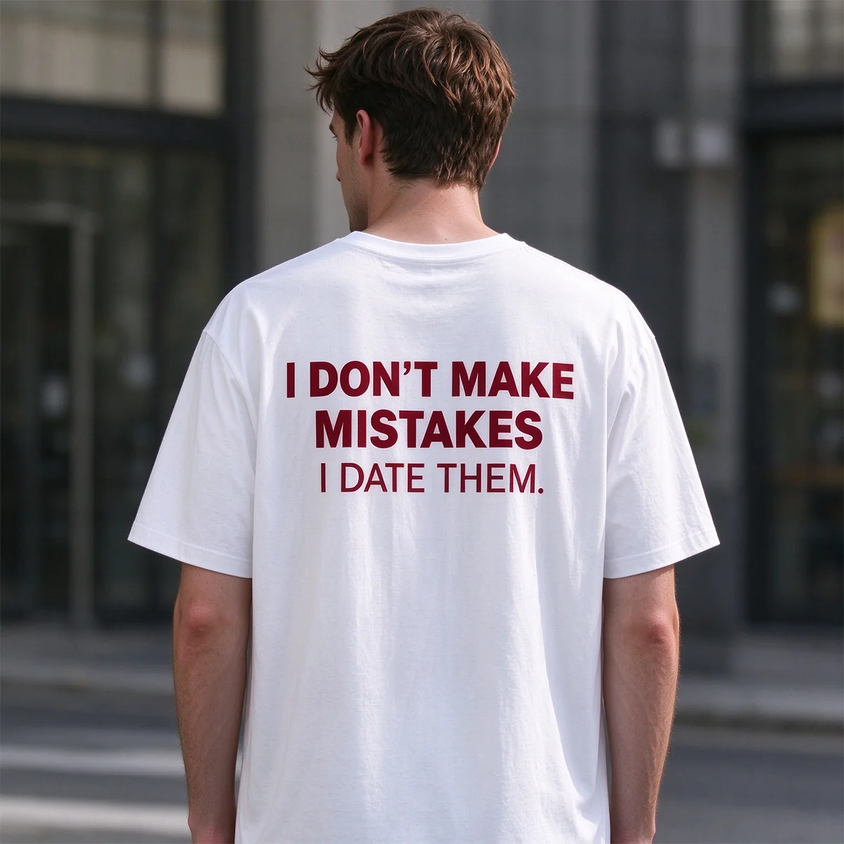 I Don't Make Mistakes I Date Them Slogan T-shirt Men White Oversized Back Print Tee Funny Quote Casual Short Sleeve Shirt Tops