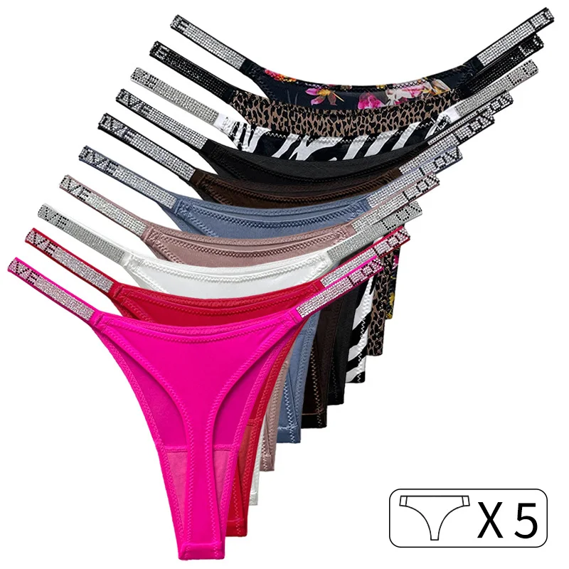 

5 шт. сексуальные трусики женские стринги со стразами стринги с буквами и бриллиантами спортивные стринги с низкой талией трусы с Т-образной спинкой для фитнеса размер S-XL