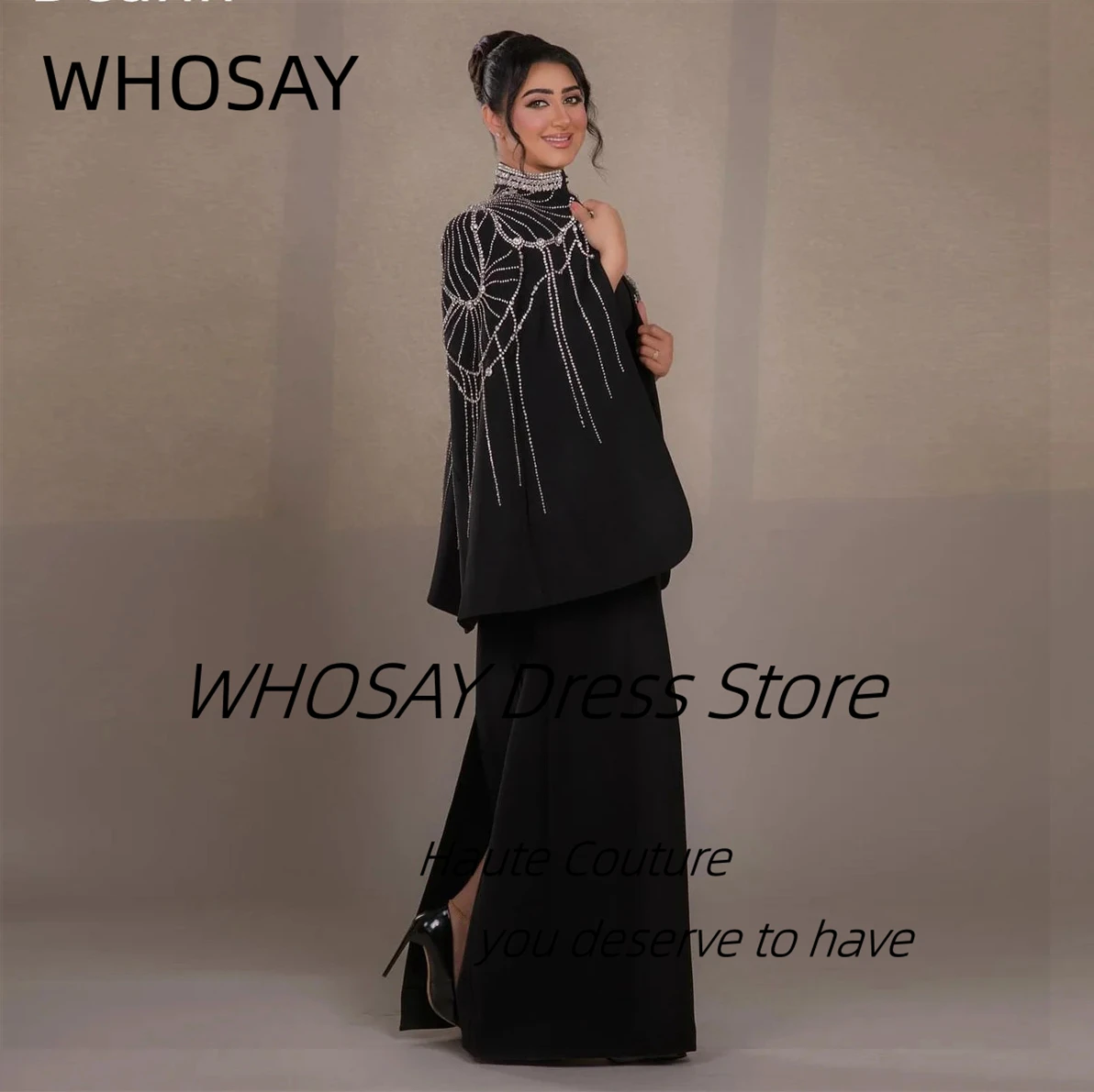

WHOSAY Perfect Handmade Crystals Shawls Evening Dresses Zipper Back Long Prom Dress Customized Formal Occasion Party Gowns