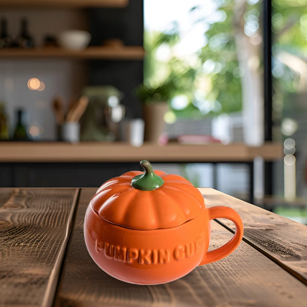 

Pumpkin Ceramic Mug with Lid Orange Small Size Perfect for Coffee Milk High Grade Material Great Gift Idea Fall Shaped Ceramic