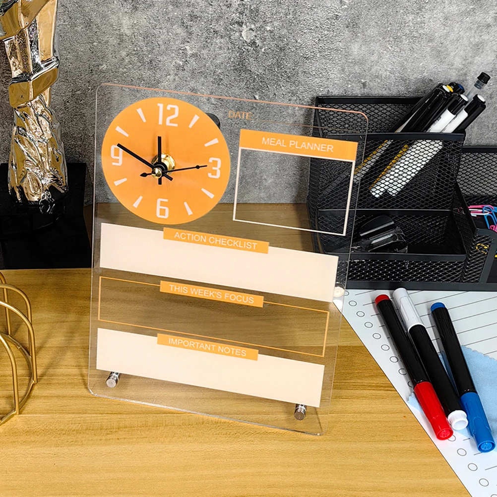 

1 Set Planner Board Tabletop Whiteboard Clear Acrylic Dry Erase Board With Clock Desktop Organizer For Office Home