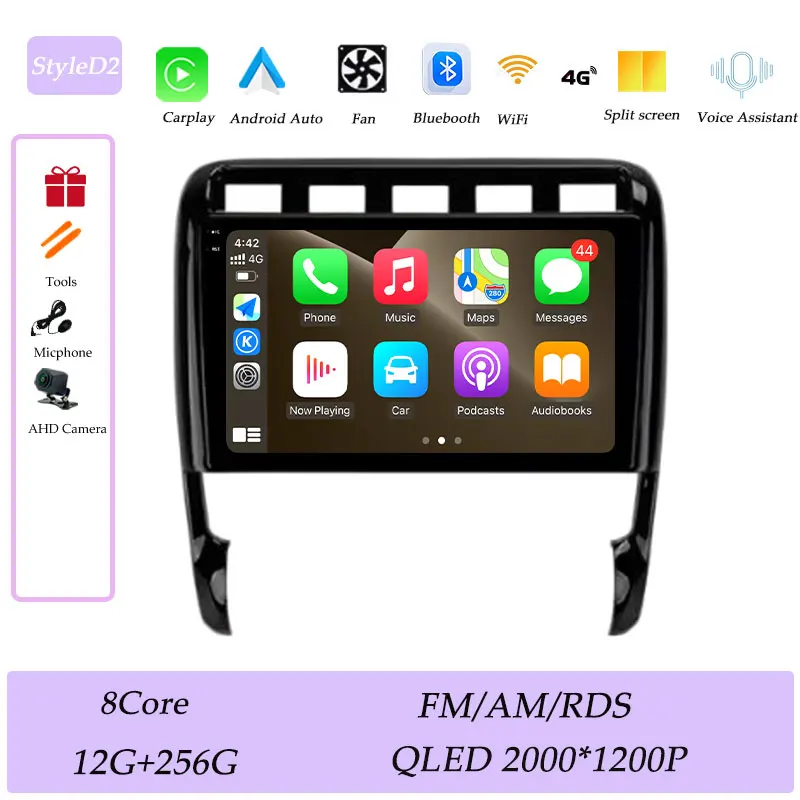 CarPlay voor Porsche Cayenne I 1 9PA 2002-2010 Autoradio Multimedia Speler GPS Navigatie Bluetooth 4G DSP Stereo QLED Scherm