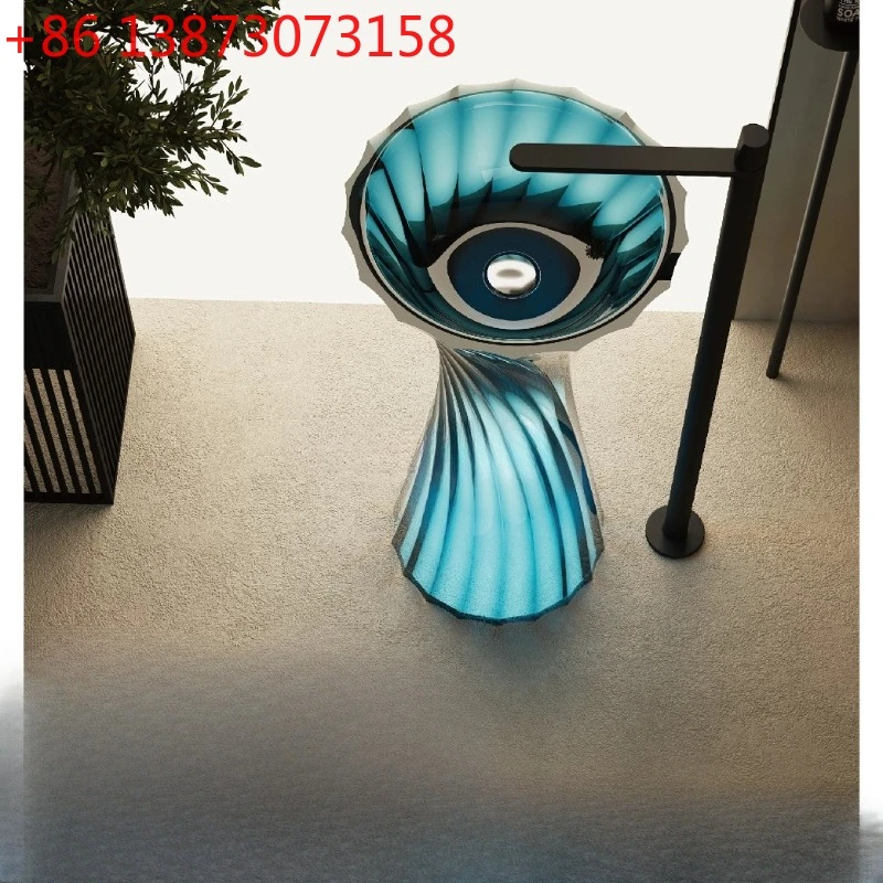 Natural resin floor-to-ceiling column basin Household hotel strip crystal wash basin